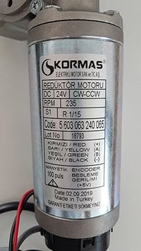 Kormas DC-24V /CW-CCW /235RPM Redüktörlü Fotoselli Kapı Motoru